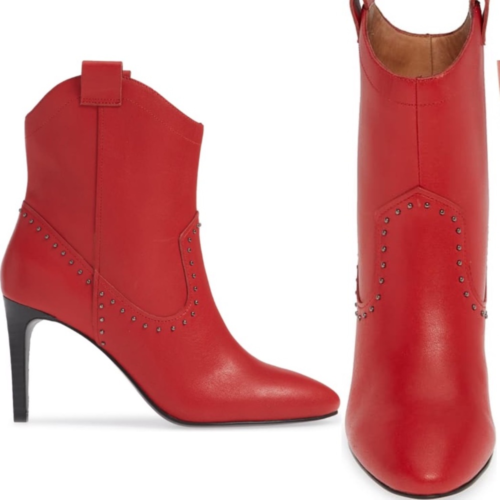 HALOGEN Red Leather Cowboy Boot Heel